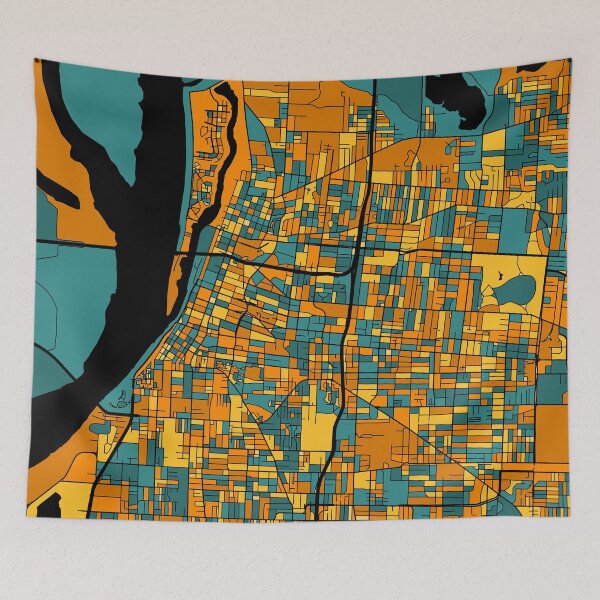 Item preview, Memphis Map Pattern in Orange & Teal designed and sold by PatternMaps.