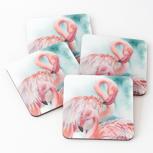 Item preview, Two Pink Flamingos against a White and Viridian Abstract Background designed and sold by Anjuna Sainath.