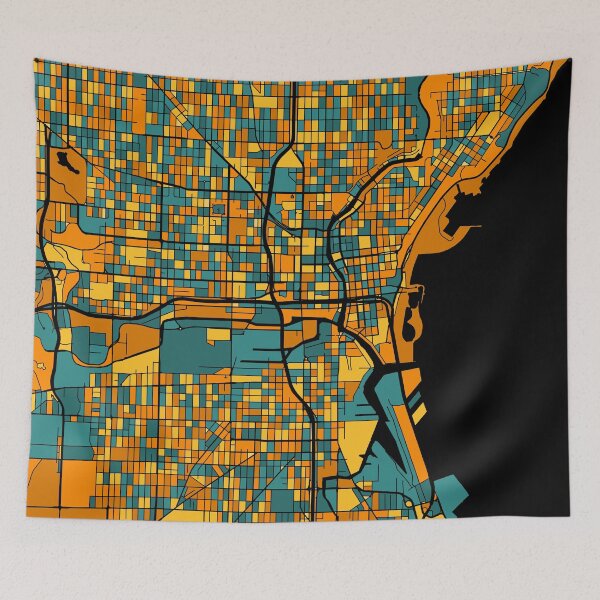 Item preview, Milwaukee Map Pattern in Orange & Teal designed and sold by PatternMaps.