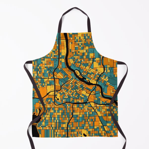 Aperçu de l'œuvre Motif de carte de Minneapolis en orange et bleu sarcelle créée et vendue par PatternMaps.