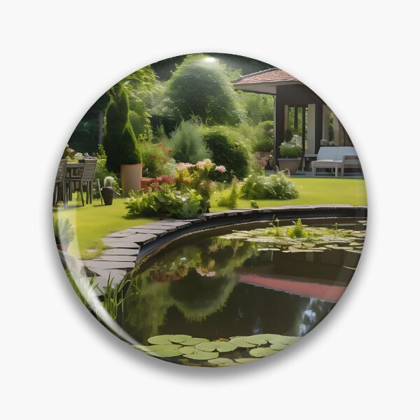 Item preview, Image of a landscaped garden with a pond in the style of an oil painting designed and sold by Pflugart.