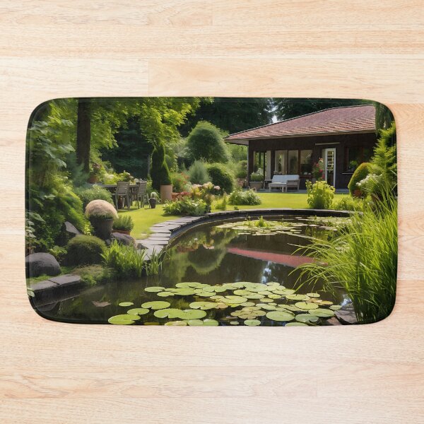 Item preview, Image of a landscaped garden with a pond in the style of an oil painting designed and sold by Pflugart.