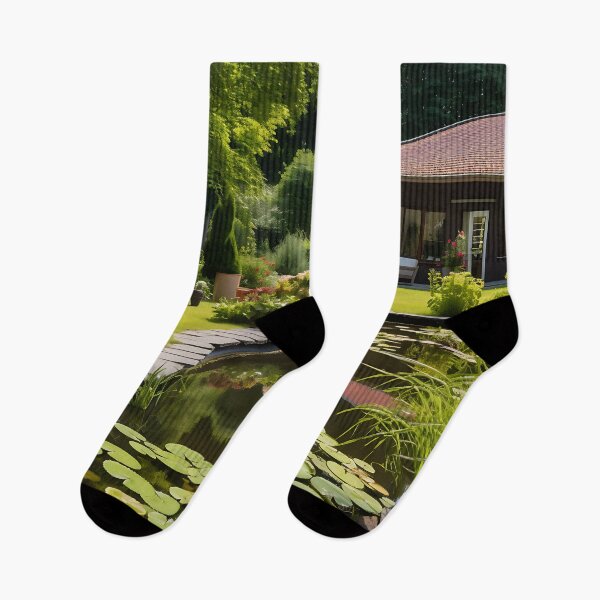 Item preview, Image of a landscaped garden with a pond in the style of an oil painting designed and sold by Pflugart.