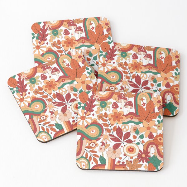 Item preview, AutumnFloral Leaf Motif Mushrooms Peace Sign Retro Fall Red Mushroom Miniature  designed and sold by ProGallery.