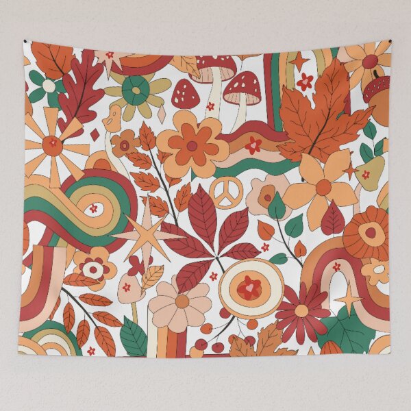 Item preview, AutumnFloral Leaf Motif Mushrooms Peace Sign Retro Fall Red Mushroom Miniature  designed and sold by ProGallery.