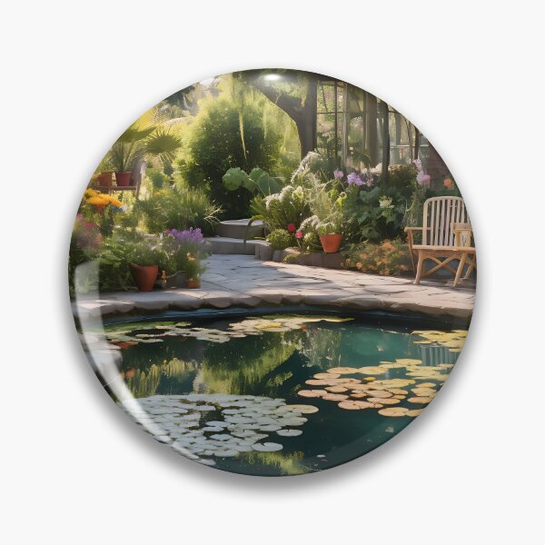 Item preview, Image of a landscaped garden with a pond in the style of an oil painting designed and sold by Pflugart.