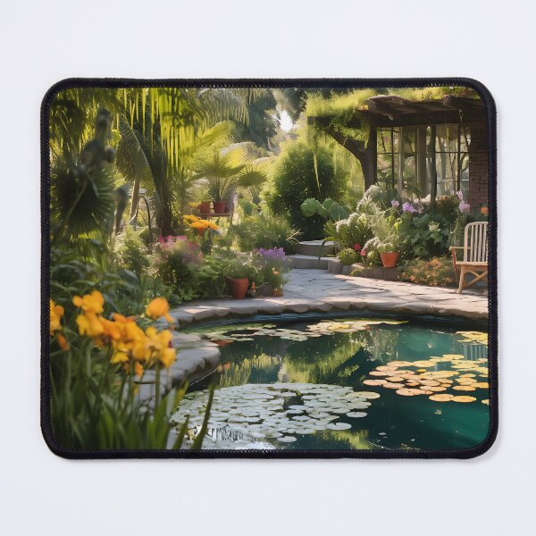 Item preview, Image of a landscaped garden with a pond in the style of an oil painting designed and sold by Pflugart.