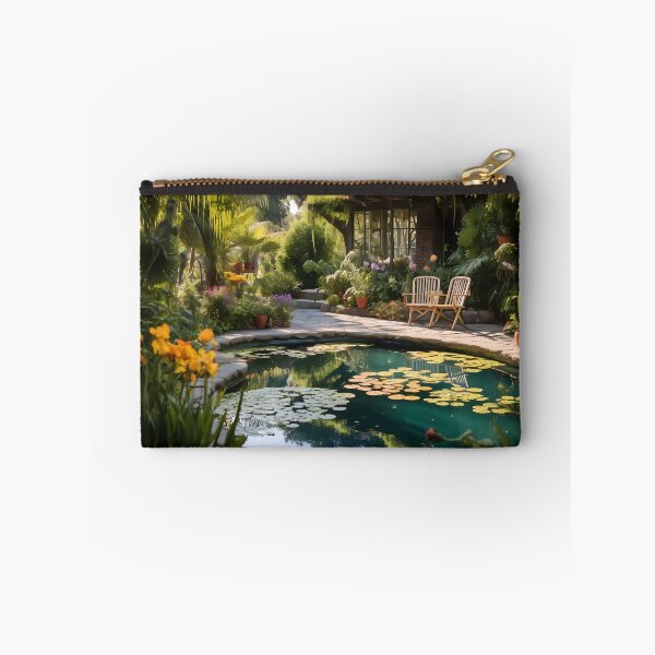 Item preview, Image of a landscaped garden with a pond in the style of an oil painting designed and sold by Pflugart.