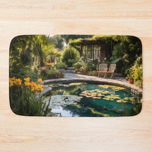 Item preview, Image of a landscaped garden with a pond in the style of an oil painting designed and sold by Pflugart.