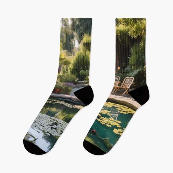 Item preview, Image of a landscaped garden with a pond in the style of an oil painting designed and sold by Pflugart.