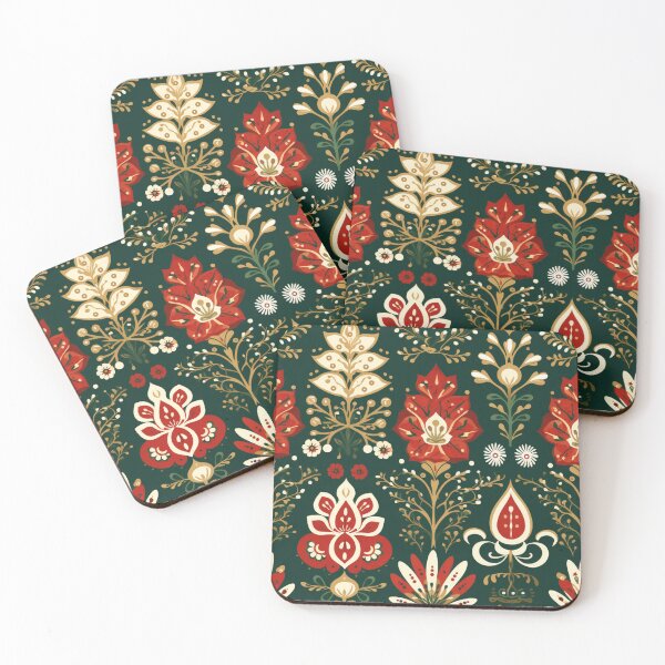 Item preview, Colorful fantasy pattern red green white gold black ornament flowers designed and sold by G-M-Designs.