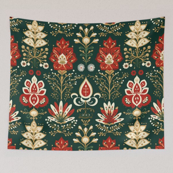 Item preview, Colorful fantasy pattern red green white gold black ornament flowers designed and sold by G-M-Designs.