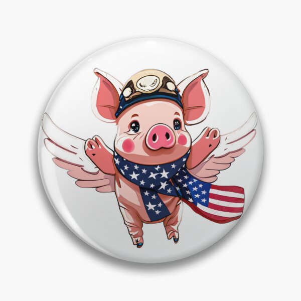 Item preview, flying cute aviator pig with american flag scarf, when pigs fly designed and sold by Sunmoonlove.