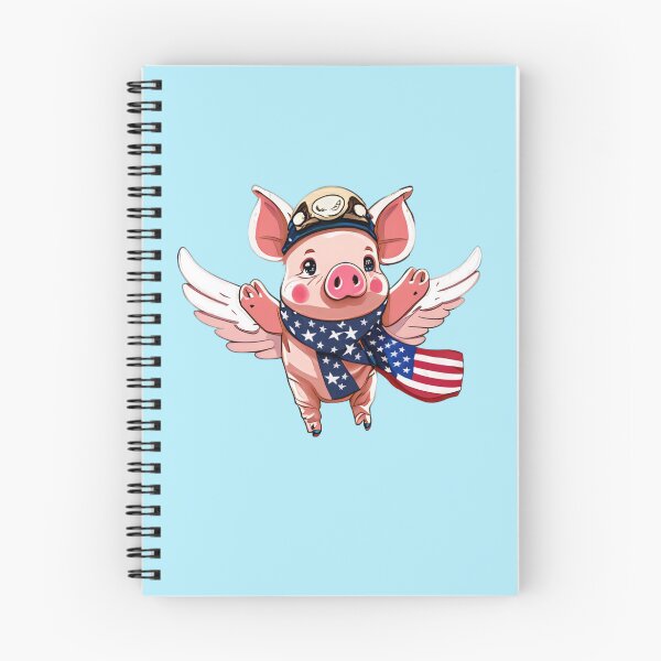 Item preview, flying cute aviator pig with american flag scarf, when pigs fly designed and sold by Sunmoonlove.