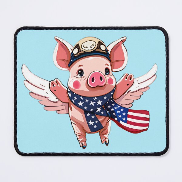 Item preview, flying cute aviator pig with american flag scarf, when pigs fly designed and sold by Sunmoonlove.