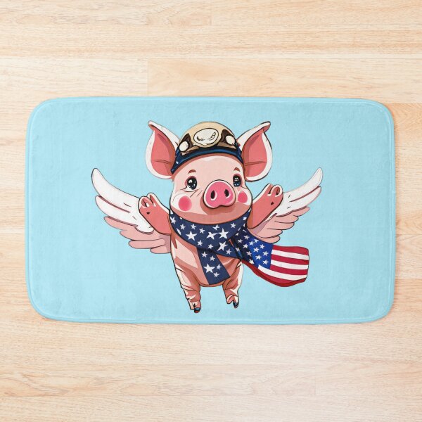 Item preview, flying cute aviator pig with american flag scarf, when pigs fly designed and sold by Sunmoonlove.
