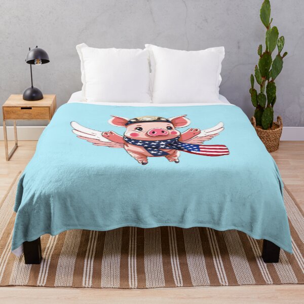 Item preview, flying cute aviator pig with american flag scarf, when pigs fly designed and sold by Sunmoonlove.