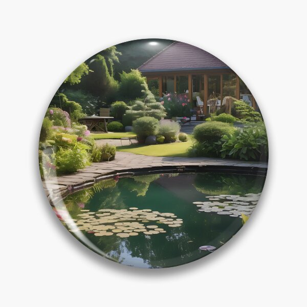 Item preview, Image of a landscaped garden with a pond in the style of an oil painting designed and sold by Pflugart.