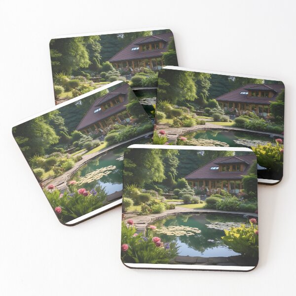 Item preview, Image of a landscaped garden with a pond in the style of an oil painting designed and sold by Pflugart.