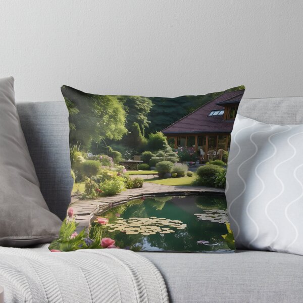 Item preview, Image of a landscaped garden with a pond in the style of an oil painting designed and sold by Pflugart.