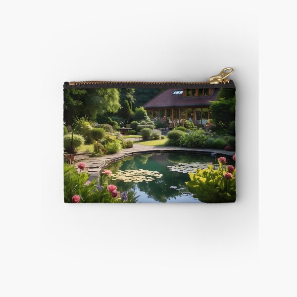 Item preview, Image of a landscaped garden with a pond in the style of an oil painting designed and sold by Pflugart.
