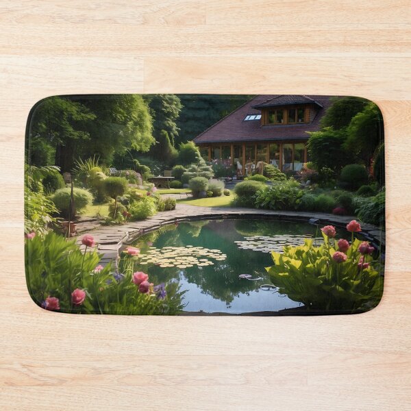 Item preview, Image of a landscaped garden with a pond in the style of an oil painting designed and sold by Pflugart.