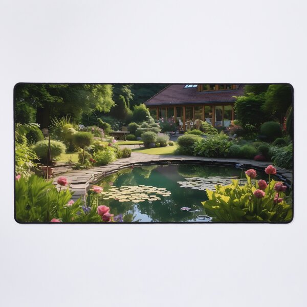 Item preview, Image of a landscaped garden with a pond in the style of an oil painting designed and sold by Pflugart.