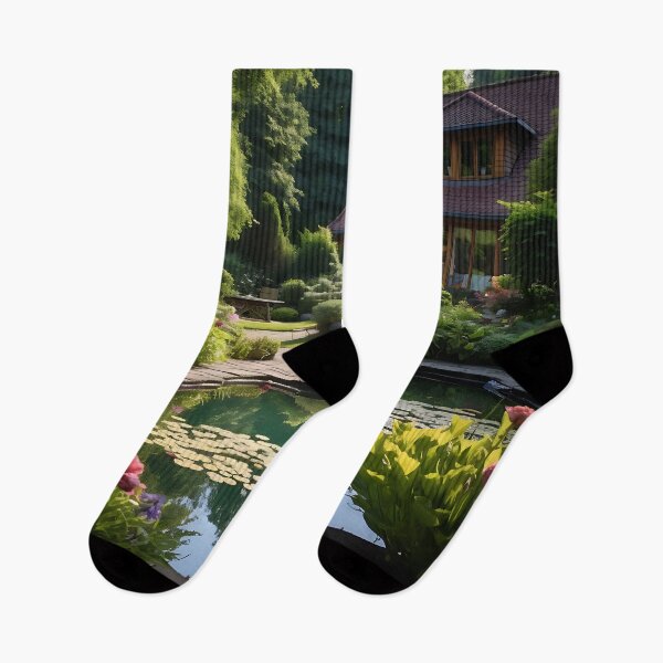 Item preview, Image of a landscaped garden with a pond in the style of an oil painting designed and sold by Pflugart.