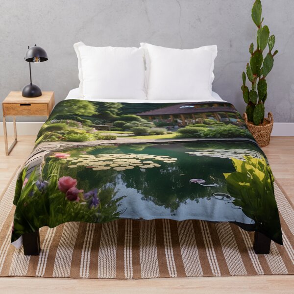 Item preview, Image of a landscaped garden with a pond in the style of an oil painting designed and sold by Pflugart.