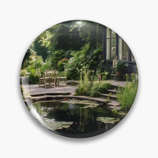 Item preview, Image of a landscaped garden with a pond in the style of an oil painting designed and sold by Pflugart.