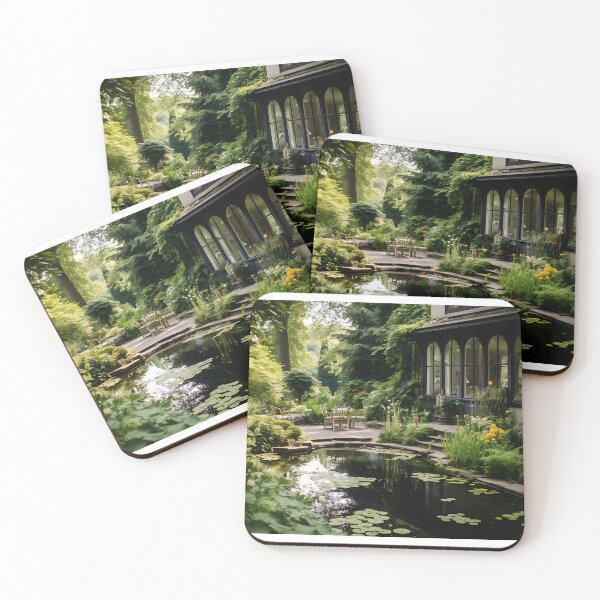 Item preview, Image of a landscaped garden with a pond in the style of an oil painting designed and sold by Pflugart.