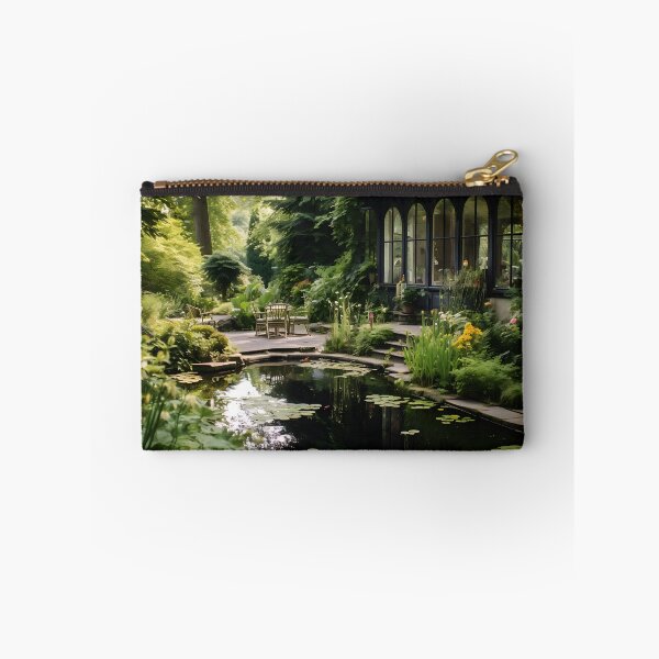 Item preview, Image of a landscaped garden with a pond in the style of an oil painting designed and sold by Pflugart.