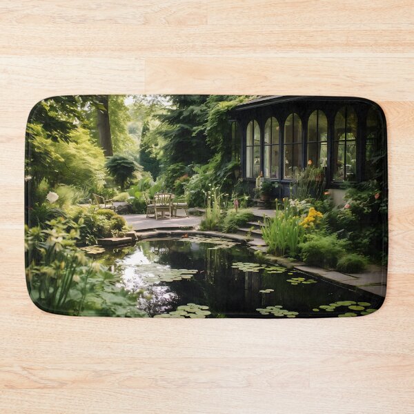 Item preview, Image of a landscaped garden with a pond in the style of an oil painting designed and sold by Pflugart.