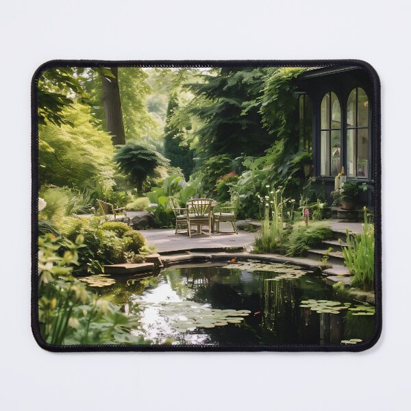Item preview, Image of a landscaped garden with a pond in the style of an oil painting designed and sold by Pflugart.