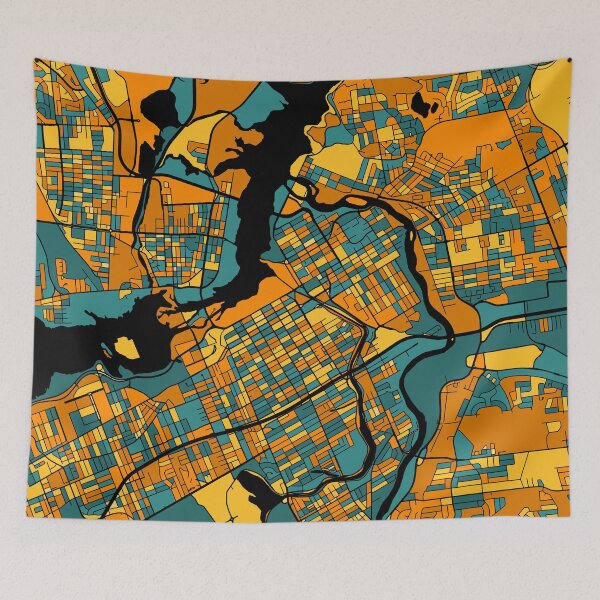 Item preview, Ottawa Map Pattern in Orange & Teal designed and sold by PatternMaps.