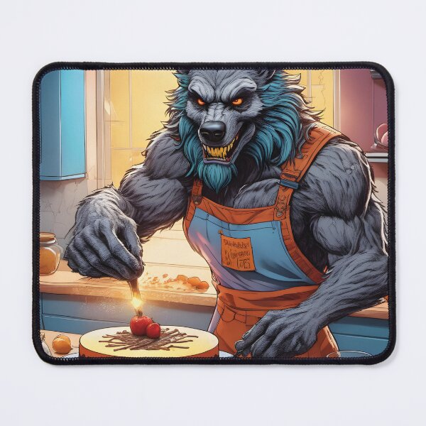 Item preview, scary werewolf bakes cake, retro designed and sold by Mauswohn.