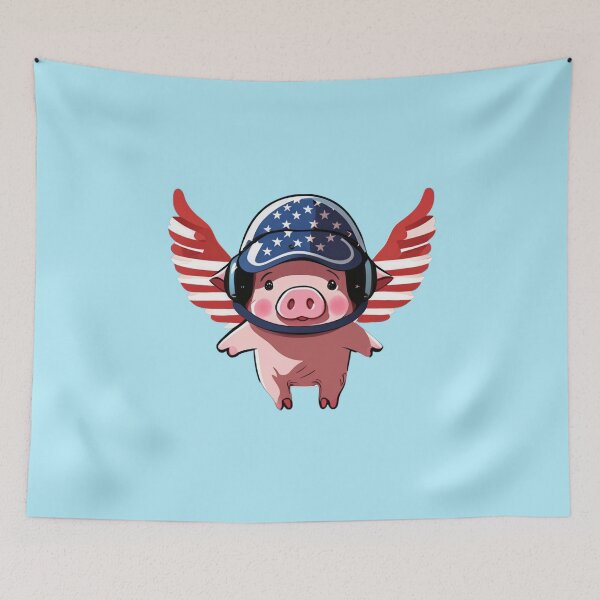 Item preview, flying cute aviator pig, american flag, when pigs fly designed and sold by Sunmoonlove.