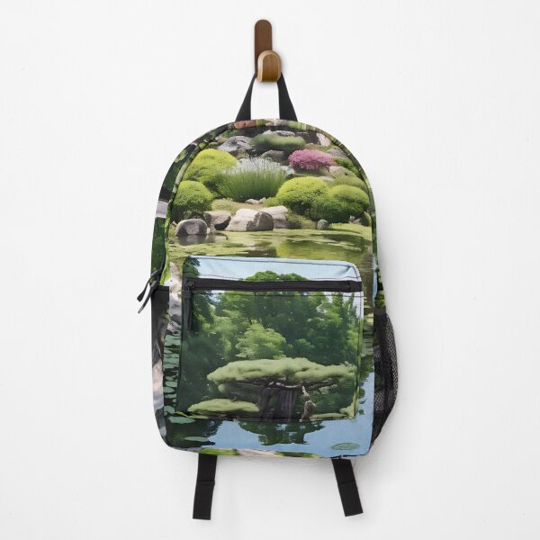 Item preview, Image of a Japanese garden with a pond in the style of an oil painting designed and sold by Pflugart.
