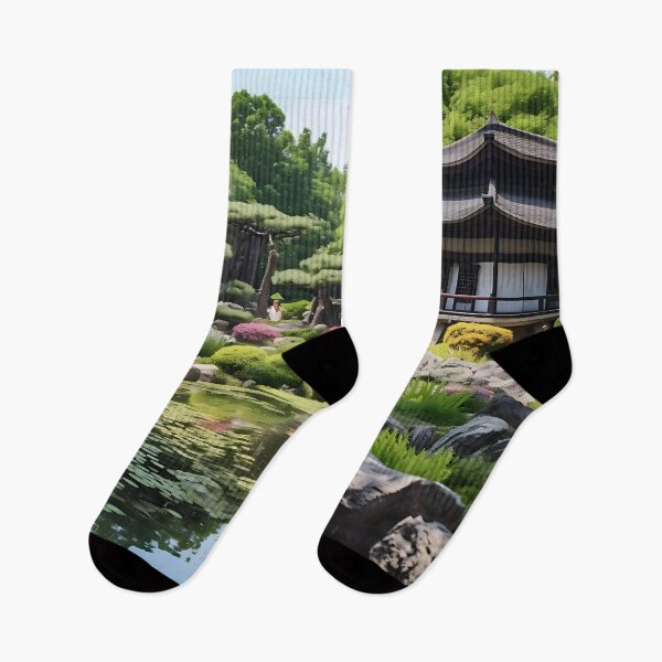 Item preview, Image of a Japanese garden with a pond in the style of an oil painting designed and sold by Pflugart.
