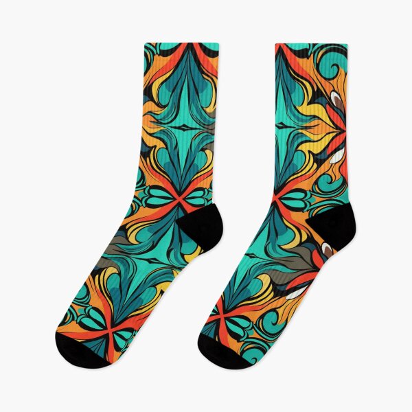 Aperçu de l'œuvre Motif fantaisie coloré rouge bleu jaune orange turquoise beige ornements créée et vendue par G-M-Designs.