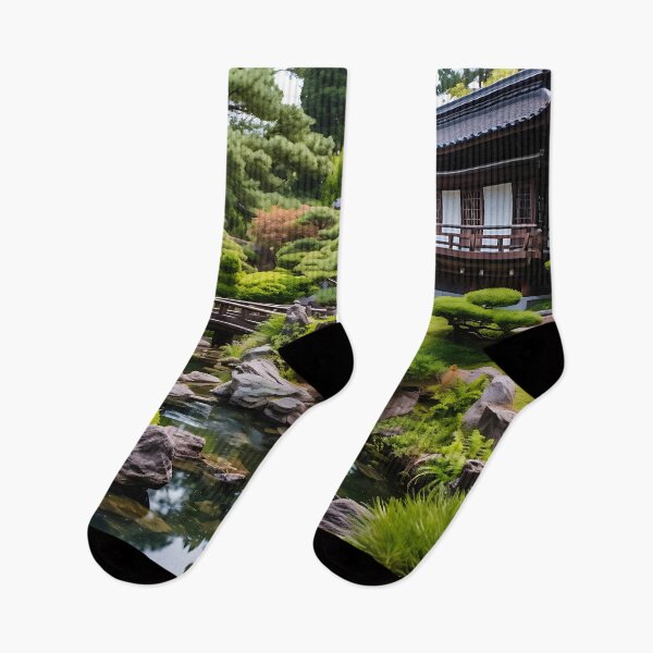 Item preview, Image of a Japanese garden with a pond in the style of an oil painting designed and sold by Pflugart.