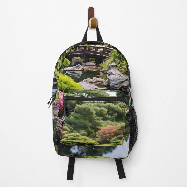 Item preview, Image of a Japanese garden with a pond in the style of an oil painting designed and sold by Pflugart.