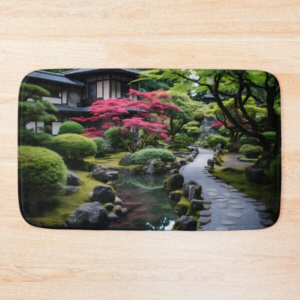 Item preview, Image of a Japanese garden with a pond in the style of an oil painting designed and sold by Pflugart.