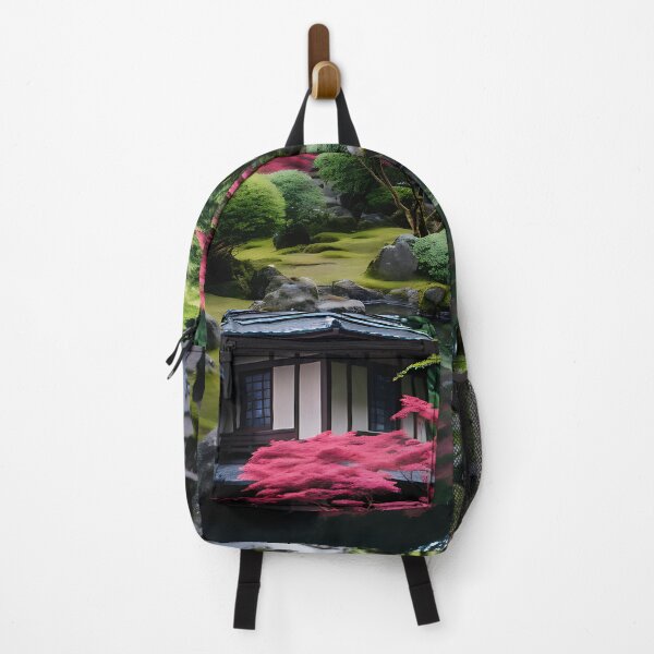 Item preview, Image of a Japanese garden with a pond in the style of an oil painting designed and sold by Pflugart.