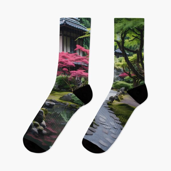 Item preview, Image of a Japanese garden with a pond in the style of an oil painting designed and sold by Pflugart.