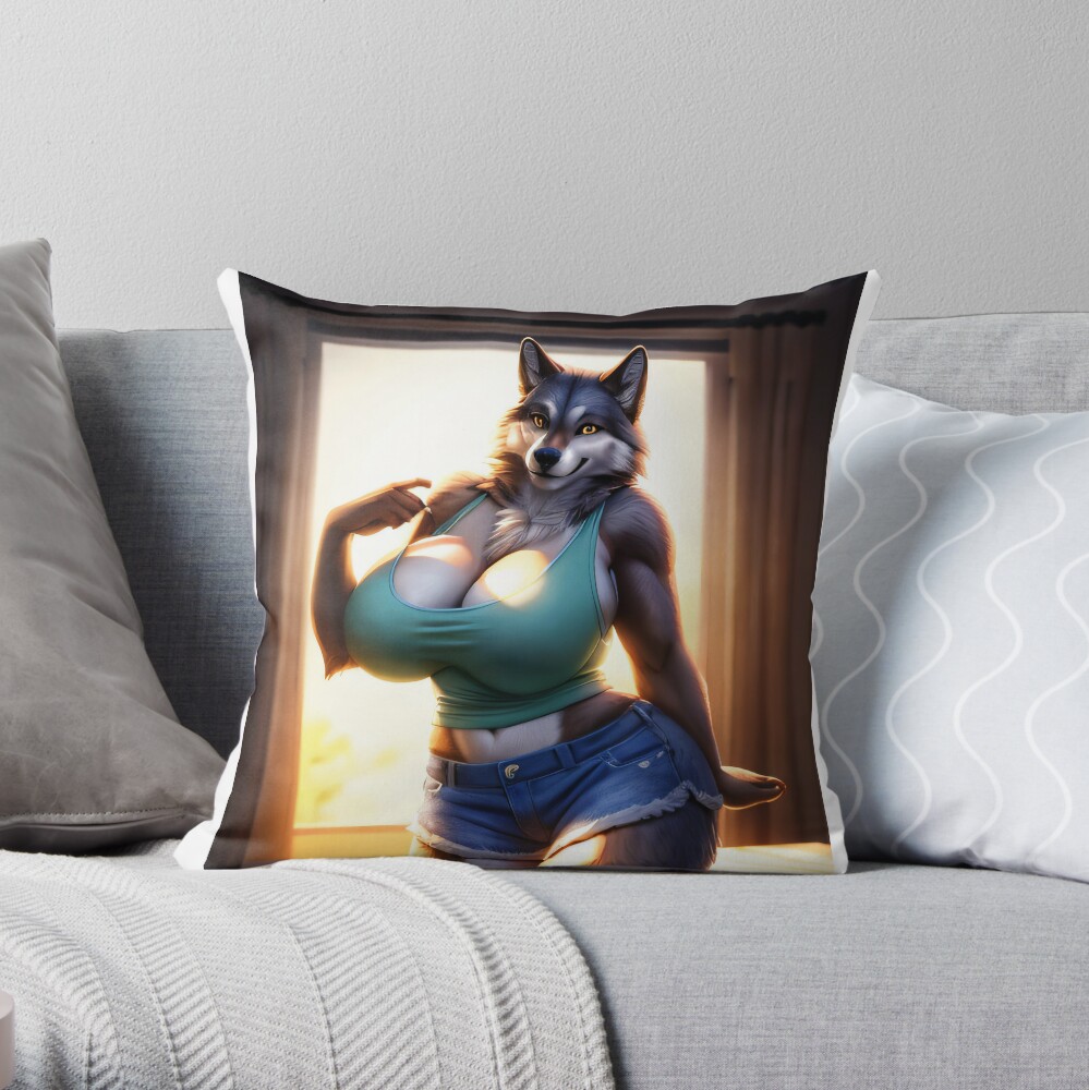 big ass wolf girl Throw Pillow by AppleBloodArt