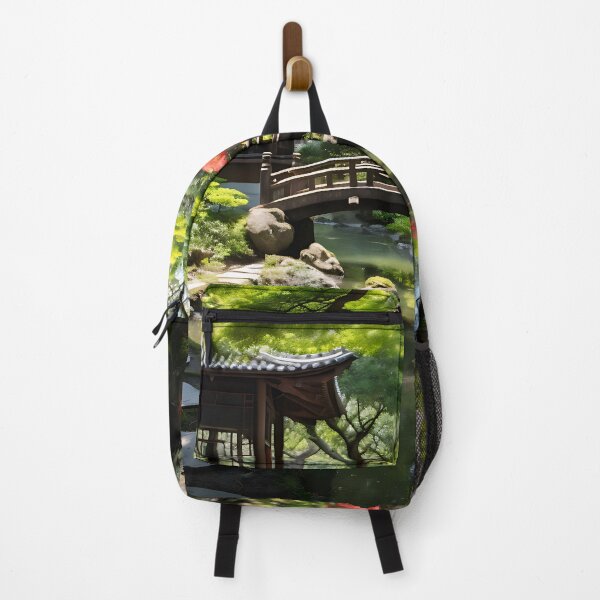 Item preview, Image of a Japanese garden with a pond in the style of an oil painting designed and sold by Pflugart.