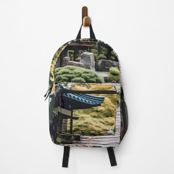 Item preview, Image of a Japanese garden with a pond in the style of an oil painting designed and sold by Pflugart.