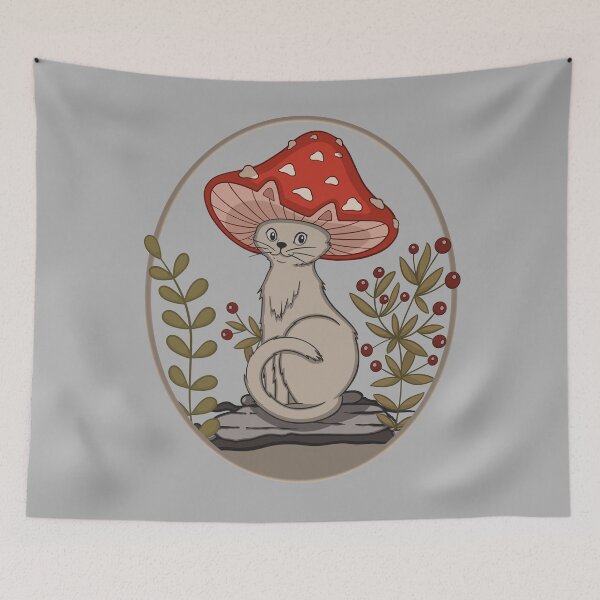 Item preview, Cottagecore Aesthetic Cat With Mushroom Hat  designed and sold by gogo-jr.