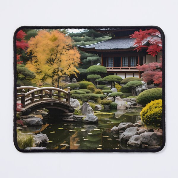 Item preview, Image of a Japanese garden with a pond in the style of an oil painting designed and sold by Pflugart.